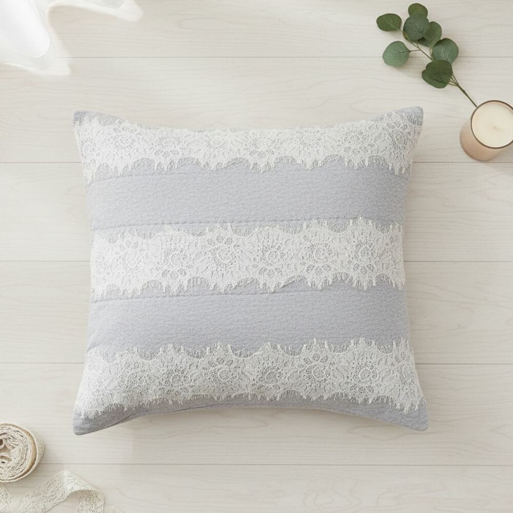 Anthropologie Gray Euro Sham Pillow Cover - Laced Jersey Collection